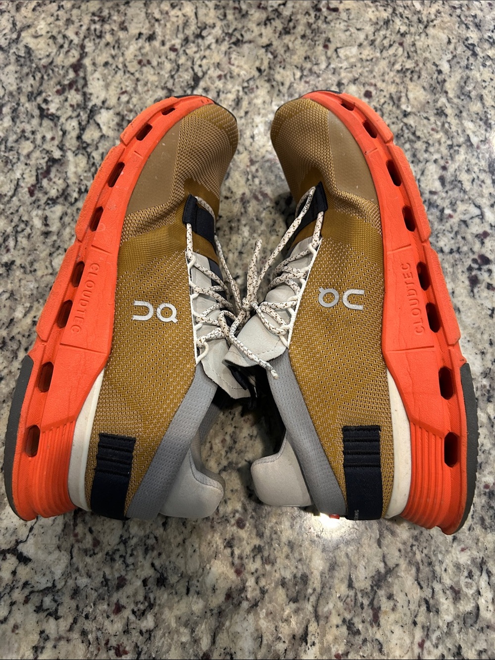 On Running Men’s Sneakers — Gold Upper with Orange Sole - Picture 4 of 8